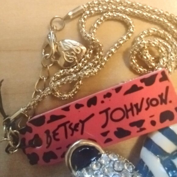 BETSEY JOHNSON TEDDY BEAR PIN NECKLACE BLUE SWEATER - Picture 5 of 5